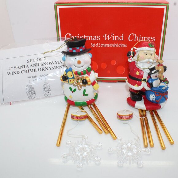 Set of 2 Santa & Snowman Wind Chime Ornaments New in Box - Picture 1 of 7